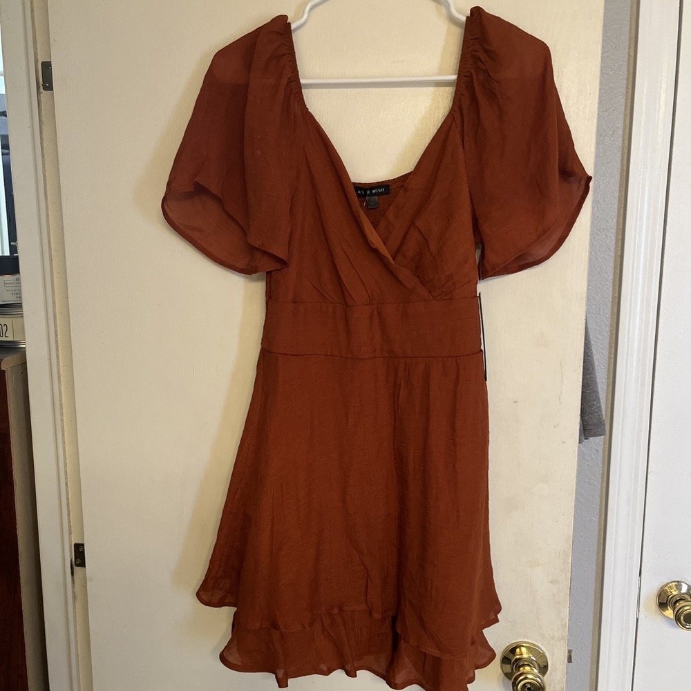 Boho As U Wish Rust  Color Dress‎ Size Medium Lightweight Flowy